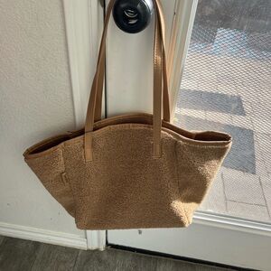 Neiman Marcus Sherpa Tan Tote Bag with Matching Pouch